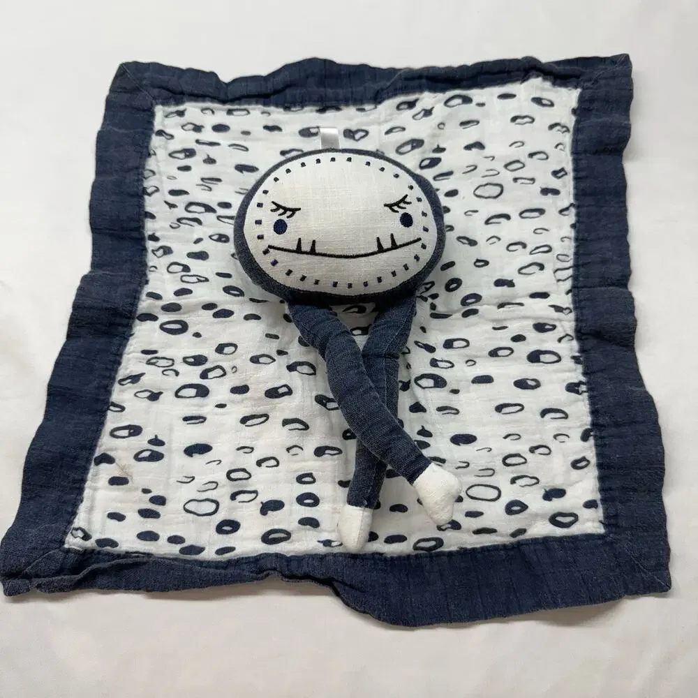 Lulujo Baby Lovey Security Blanket Muslin Blue White Monster